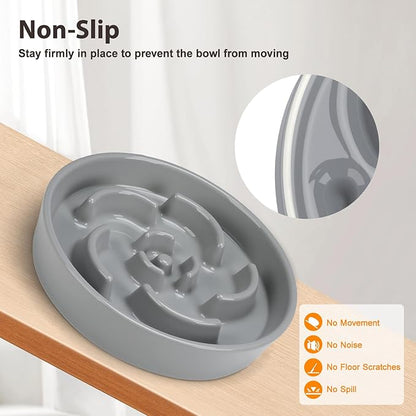 Slow Feeder Dog Bowl, Ceramic 8.3 inch Dog Food Bowls for Small, Medium, and Large Breed, Anti-Slip Maze Puzzle Food Dish to Slow Down Eating (Grey, 8.3 inch)