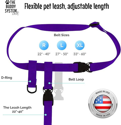 The Buddy System Hands Free Dog Leash, Adjustable Leash for Running, Jogging, Training and Service Dogs, Great for Small, Medium and Large Dogs, Made in USA (Purple, X-Large Belt (33"- 60" Waist))