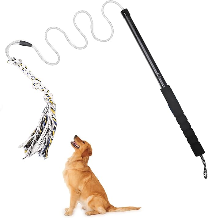 Flirt Pole for Dogs Outdoor Chase Toy Interactive Flirt Pole for Outdoor Exercise & Training Heavy Duty Dog Teaser Wand with Rope Durable Dog Fishing Pole Toy Flirt Stick for Small & Medium Dogs