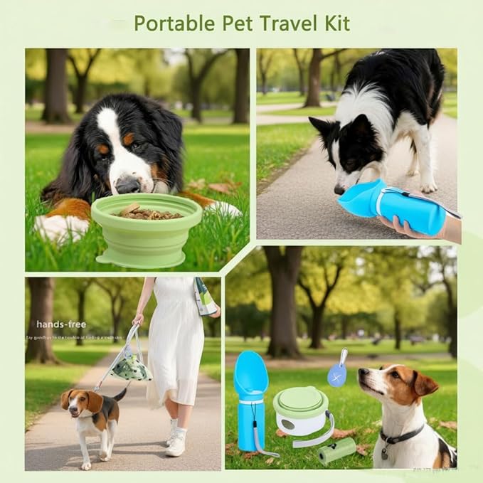 LINMENGSHU The Foldable Dog Water Bottle and 3-in-1 Snack and Garbage Bag Storage Box are the First Choice for Outdoor Activities, Equipped with 1 roll of Garbage Bags and a Garbage Hanging Ring.