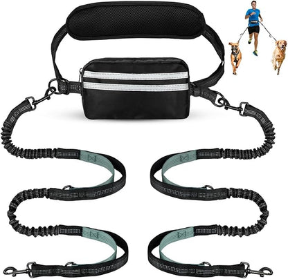 Hands Free Dog Leash, Double Dog Leash with Waist Bag, Double Padded Handles, Dog Walking Running Accessory, (Large, 26-120 lbs)