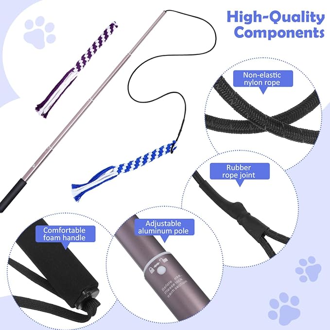 POPETPOP Flirt Pole for Dogs Interactive Dog Toys - Extendable Teaser Wand Outside Interactive Fun Toys with 2 Rope Chew Play Toys for Training Exercise (Size L)