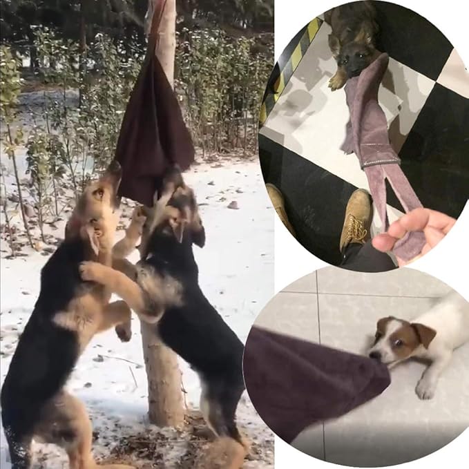 Storystore Leather Puppy Bite Rag Dog Tug Toy with Handle Tug of War Dog Toy Interactive Toys Toys for Small Medium Large Dogs Grip Development, Training and Bite Inhibition