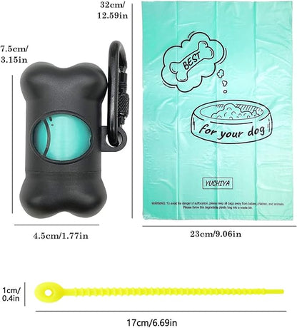 Dog Poop Pickup Bags Holder Dispenser with Standard-Sized Leak-Proof Scented Doggy Waste Bags and Carabiner with Safety Lock&Fastener Never Loose on Leash Lead Again (1 Holder 195 Bags, Black)