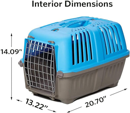 MidWest Homes for Pets Spree Travel Carrier – Hard-Sided Dog & Cat Carrier, Small Pet Travel Crate with Handle, Ventilated Design, Easy Assembly, 22-Inch, Blue