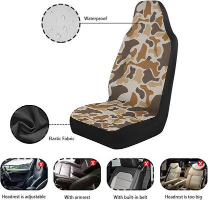 Duck Camouflage Hunting Car Seat Covers 2 Pcs Waterproof Universal Front Seat Protective Cover Easy to Install Automobile Interior Decorate Accessories Fit for Car SUV Trucks