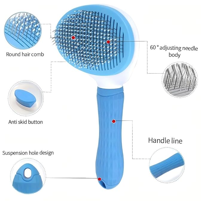 Dog Cat Shedding Brush, Self Cleaning Deshedding Tool for Undercoat, Grooming Rake for Long Short Hair Pets, Skin Friendly Fur Remover