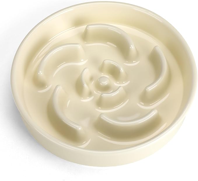 Slow Feeder Dog Bowl, Ceramic 8.3 inch Dog Food Bowls for Small, Medium, and Large Breed, Anti-Slip Maze Puzzle Food Dish to Slow Down Eating (White, 8.3 inch)