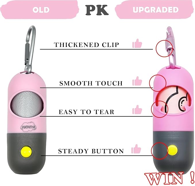 Dog Poop Bags Holder with LED Flashlight|Pet Waste Bags Dispenser for Leash|Doggie Potty Bags Container with Leak-proof Pet Trash Bags and Accessories (2 Holders 30 Bags, Pink)