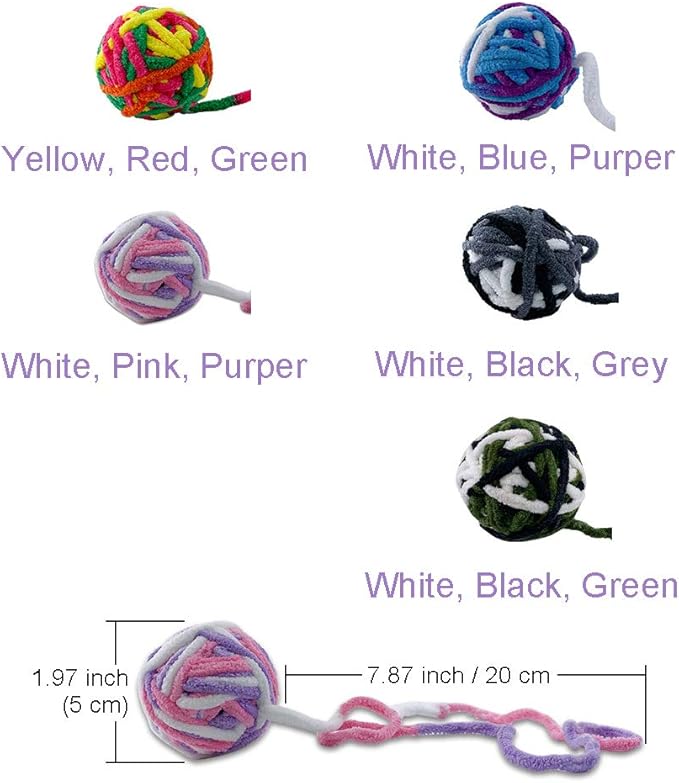 MAIYU Cat Balls - 5 PCS Colorful Yarn Cat Balls with Built-in Bell, Interactive Kitten Toys