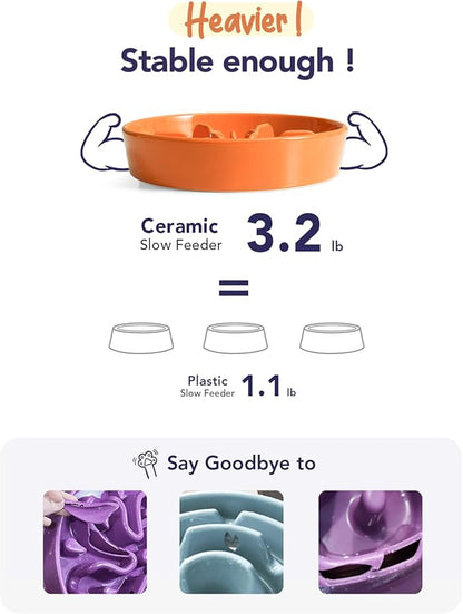 LE TAUCI Ceramic Slow Feed Dog Bowls with Wooden Stand, Anti-Gulping, Non-Slip, Easy to Clean, Dishwasher Safe, 8 Inch