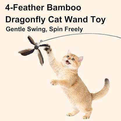 Cat Wand Toys Interactive for Indoor Cats, 4PC 4-Blade Feather Propeller Refills (Classic Mocha Brown)