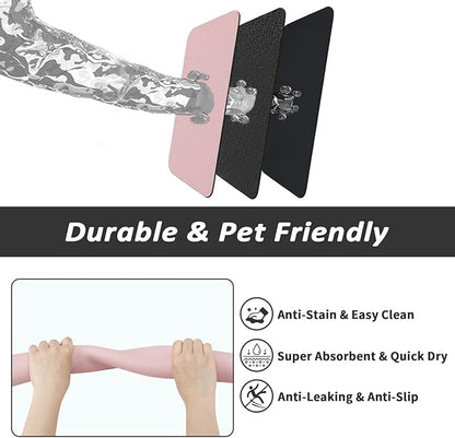 Dog Food Mat - Absorbent Cat Mat for Food and Water, No Stains Pet Feeding Bowl Mat, Easy to Clean Pet Placemats, Quick Dry Dog Water Dispenser Mat for Messy Drinkers | Pink 18"x34"