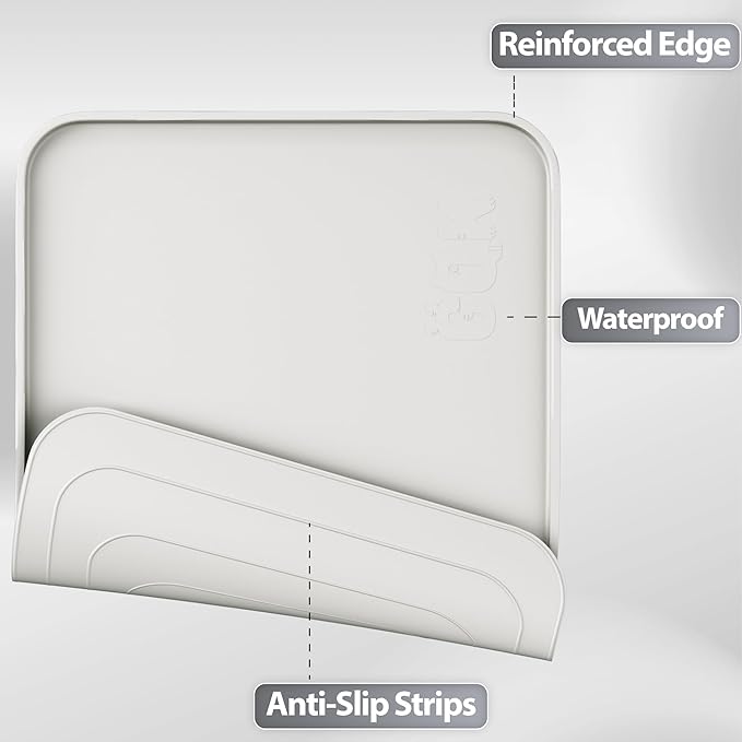 Silicone Dog Food Mat, Waterproof Anti-Slip Pet Feeding Mat with Warped Resistant Raised Edge,Spill-Proof Lip Floor Protection,Dishwasher-Safe Pet Placemat for Dogs & Cats(M 20" x 14" Sand White)