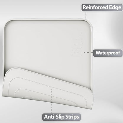 Silicone Dog Food Mat, Waterproof Anti-Slip Pet Feeding Mat with Warped Resistant Raised Edge,Spill-Proof Lip Floor Protection,Dishwasher-Safe Pet Placemat for Dogs & Cats(M 20" x 14" Sand White)