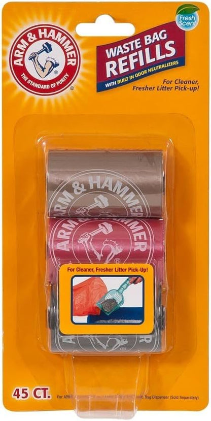 Arm & Hammer 2-in-1 Litter Scoop and Waste Bags Refills, Odor Control with Activated Baking Soda, Fresh Scent, 3 Count
