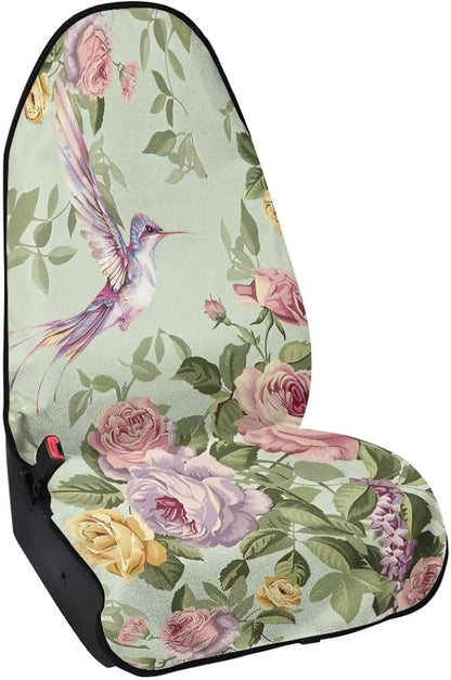 Coldinair Vintage Floral Waterproof Towel Car Seat Covers,Hummingbird Beach Sweat Car Seat Protector Front Seats Only Universal Fit for Trucks