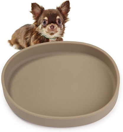 VCEPJH Silicone Dog Plates for Food Shallow Pet Bowl Flat Puppy Food Bowl Whisker Fatigue Cat Feeding Bowls Noiseless Dishes for Dry and Wet Food (Square-Round Brown)