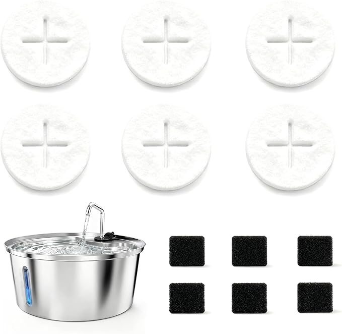 Dog Water Fountain Filters, Pet Fountain Replacement Filters for WF02, White 6 Count (Pack of 1)