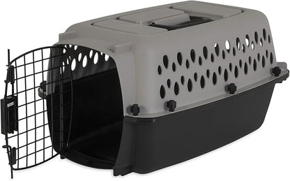 Pet Portable Kennel for Dogs, Hard-Sided Travel Carrier, Durable, Metal Door, Black & Grey, for Pets up to 10 lbs, 19" L x 12.3" W x 10.8" H