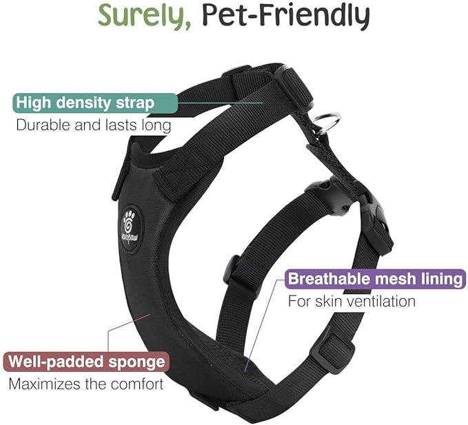 VavoPaw Dog Seat Belt, Safety Vest Dog Car Harness with Adjustable Buckle Dog Seat Belt for Vehicle Nylon Pet Safety Seat Belts Heavy Duty(S, Black)