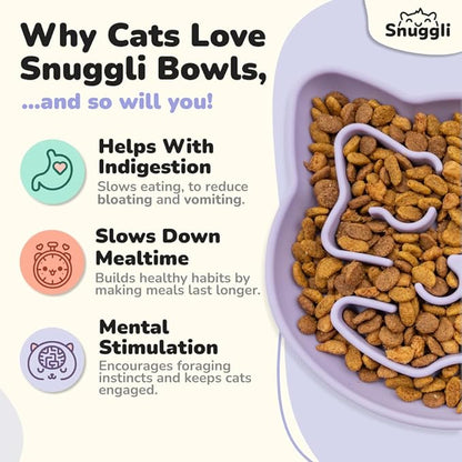 Snuggli Slow Feeder Cat Bowl | Cat Puzzle Feeder for Slow Eating, Mental Enrichment, Digestion, & Bloat Relief | Non-Slip Silicone, Dishwasher Safe, 1 Cup (Lavender)