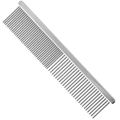 Jeffers Flat Back Pet Grooming Comb – Chrome Plated Steel Comb with Fine & Coarse Teeth for Dogs, Cats, Puppies – Detangling, Deshedding, Dematting Tool for Long or Short Hair - 7.5" L, 1-1/4" teeth