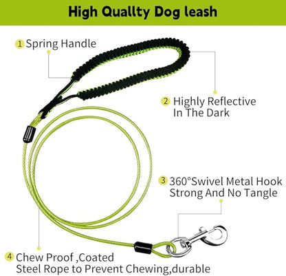 Heavy Duty Dog Leash, Chew Proof Metal Leash for Large Dogs (Up to 250lbs), WireRope Dog Leashes with Soft Silicone Grip (Green, 5 FT)