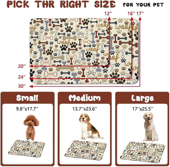 Dog Food Mats for Floors Waterproof, Pet Water Bowl Mats Pet Feeding Absorbent Placemats Beige 12 * 20 inch