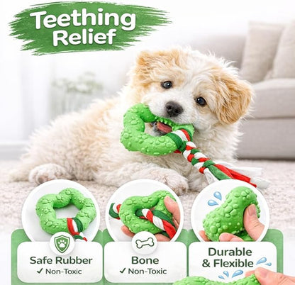 Puppy Chew Toys, 6 Pcs Teething for Small Breed, Soft Rubber Cute Green Dog Toys, Eco-Friendly, Teeth Cleaning, Interactive Tiny Toys for Small Dog,(Basket not Included)