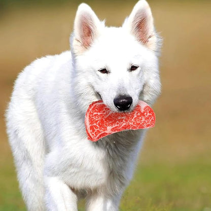 balacoo Realistic Steak Dog Chew Toy with Squeaky Sound Soft Oxford Cloth Interactive Pet Toy for Teeth Grinding and Chewing 7 Inch Durable Puppy Plaything