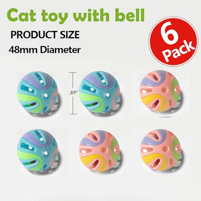 Colorful Cat Toy Balls with Bell 6PCS, Interactive Hollow Design, Plastic, Training Exercise Toy(2 in 1 B+P)