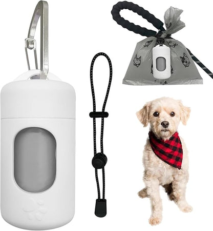 Dog Poop Bag Dispenser for Leash with Snap Clip, Skin-friendly Texture Waste Bag Holder for Dog Walks and Cats, Pets Litter Bag Container, Indoor & Outdoor Use (White, 1)