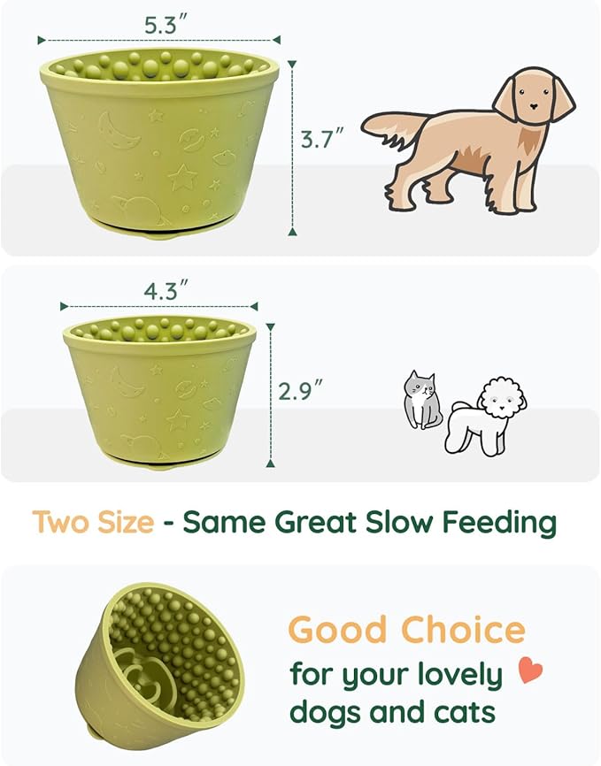 2-in-1 Licking Toy & Silicone Slow Feeder Bowls with Suction Cup - Non-Slip Mat for Bored Medium and Large Breed Dogs, Anxiety Relief, Anti-Choking (5.3" x 3.7", Green)