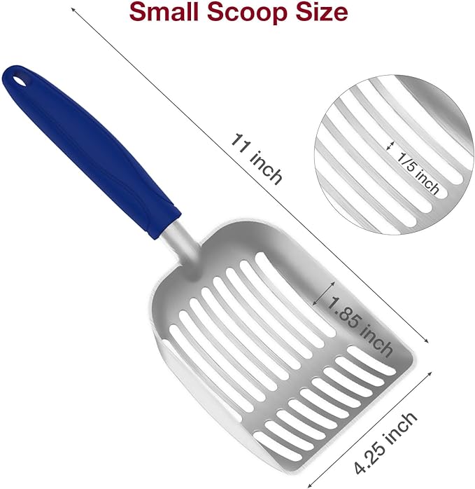 Cat Litter Scoop, Kitty Metal Scooper, Aluminum Alloy Sifter, Kitten Pooper Lifter, Deep Shovel, Long Handle, Poop Sifting, Durable, Heavy Duty, for Litter Box