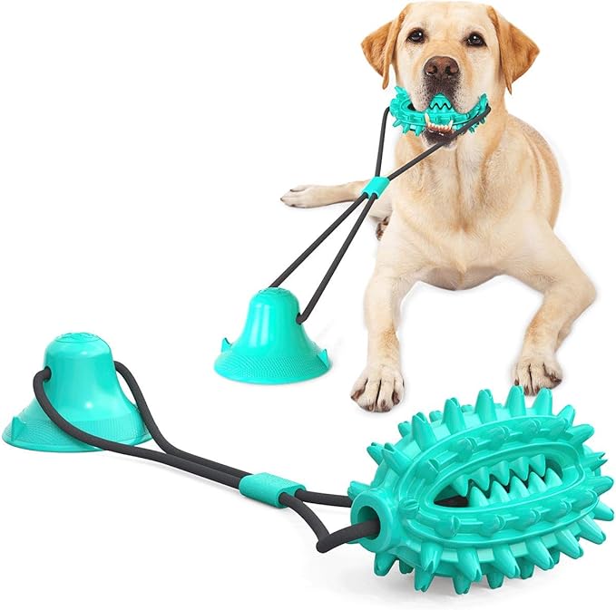 Guardians Dog Chew Toy with Suction Cup for Aggressive Chewers, Puppy Training Treats Food Dispensing Toothbrush Pet Teeth Cleaning Rope Toys for Small Medium Dogs (Blue Cactus)