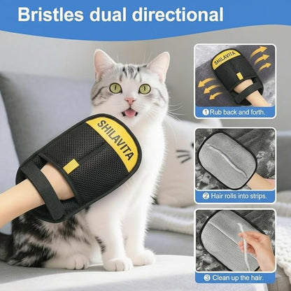 2 Pcs Pet Hair Removal Glove for Dogs and Cats, Reusable Electrostatic Grooming Gloves, Dog and Cat Fur Remover Gloves for Couch, Carpet, Clothing, Car Seats, Bedding