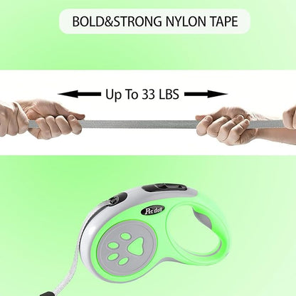 Retractable Dog Leash, VELIGOOD 5M/16FT Extendable Dog Lead with Strong Nylon Tape Tangle-Free One-Handed Brake, Pause, Lock for Small Medium Dogs (Green)
