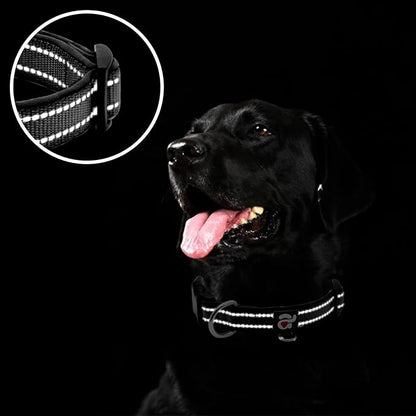 azuza Reflective Dog Collar,Soft Neoprene Padded Pet Collar with ID Tag Ring,Adjustable for Medium Dogs,Black,M
