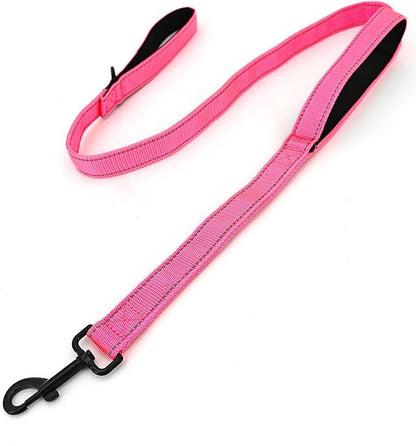 Solmoony 4FT Pink Strong Dog Leash with 2 Padded Handles, Traffic Handle Extra Control, Double-Sided Reflective Walking Lead for Small Medium and Large Dogs(Pink, 4FT)
