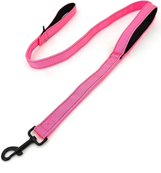 Solmoony 4FT Pink Strong Dog Leash with 2 Padded Handles, Traffic Handle Extra Control, Double-Sided Reflective Walking Lead for Small Medium and Large Dogs(Pink, 4FT)