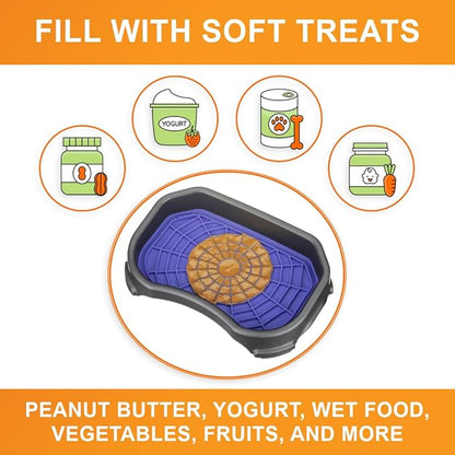 Neater Pets Neat-LIK Dog Lick Mat w/Mess-Proof Tray, Lick Mat for Dogs, Cats, Puppy, Reduces Anxiety & Boredom, Peanut Butter Slow Feeder, Interactive Treat Licking Pad (Purple/Gunmetal)