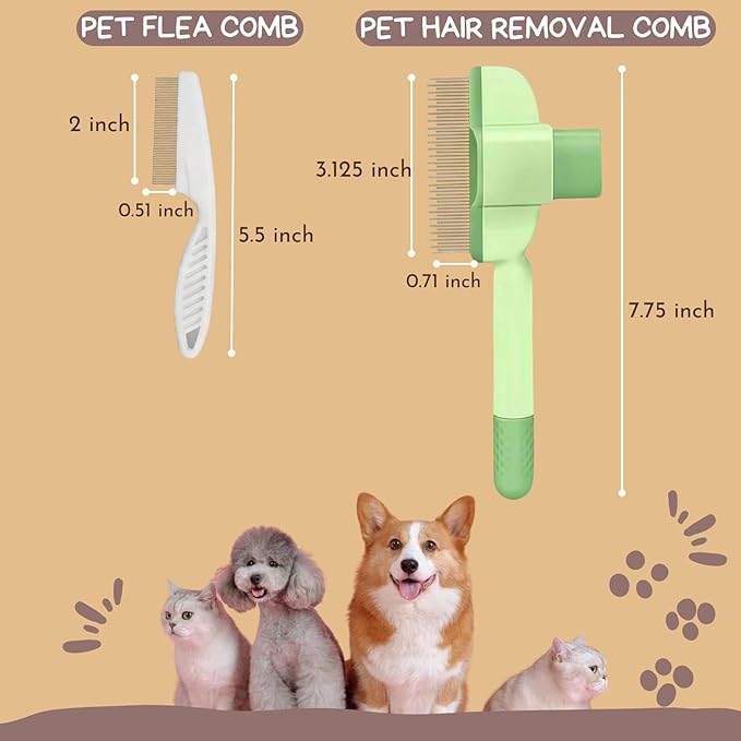 Pet Hair Removal Glove 3-in-1 Set,Electrostatic Pet Hair Removal Glove For Cat Couch Carpet Furniture Grooming,Magic Brush Pet Hair Remover With One-Click Self-Cleaning, Flea Comb For Cats Dogs