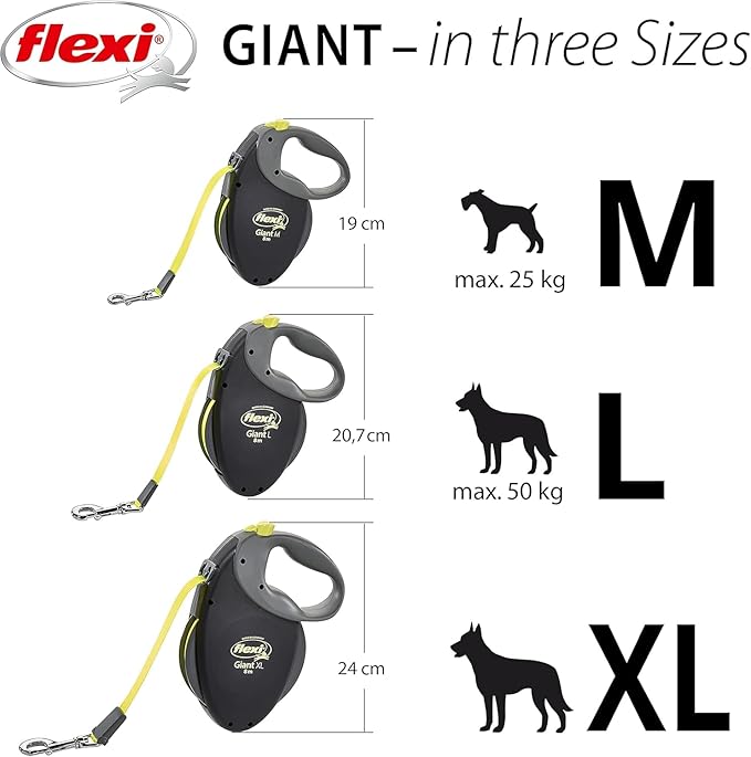 FLEXI Giant Tape Retractable Dog Leashes for Medium Dogs Upto 55 lbs. – 26 ft., Black | Tangle Free Pet Walking Leash with One-Handed Brake, Pause, Lock|German Quality Product