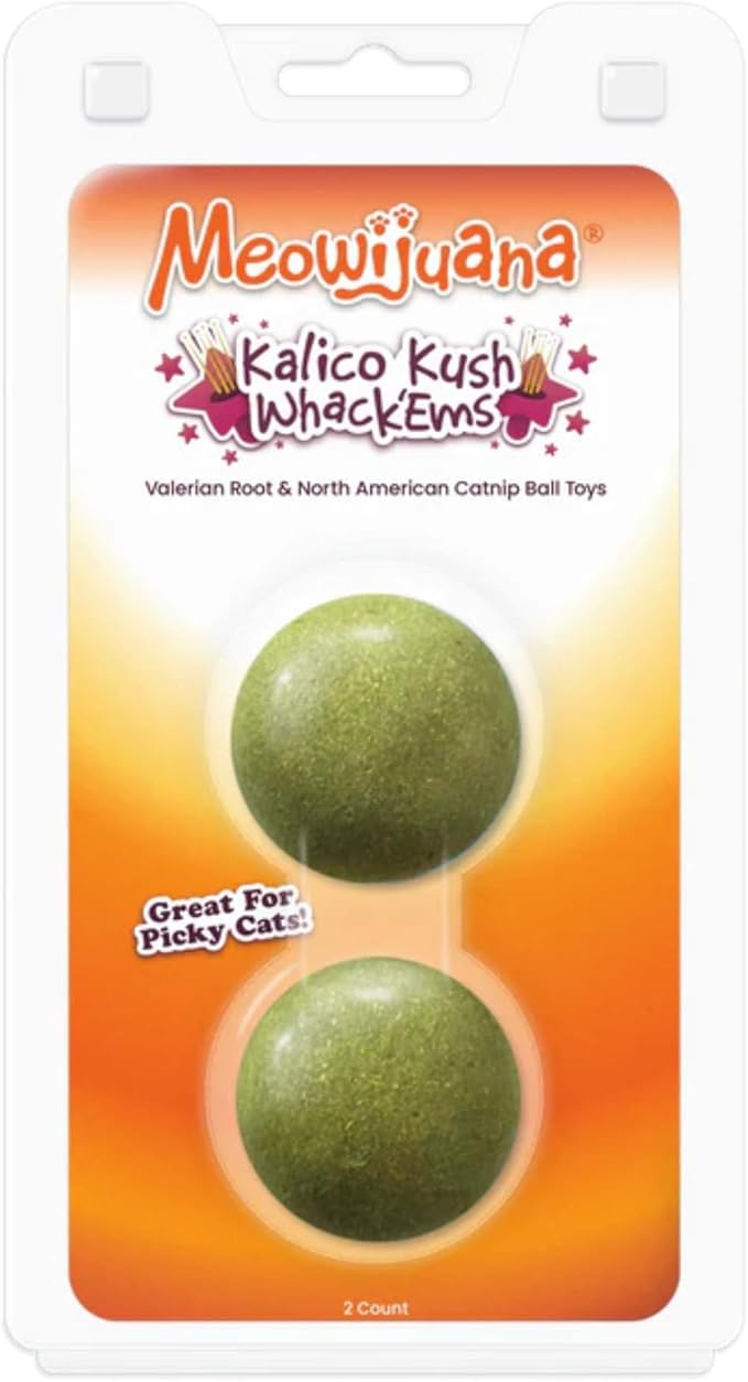 Meowijuana Compressed Catnip Ball Refill - 2 Pack | Kalico Kush | Interactive Cat Toy Refill | Potent Hand Harvested Catnip Grown in North America