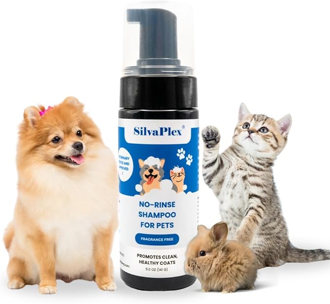 No Rinse Deodorizing Dry Pet Shampoo Plus Conditioner Foam for Dogs, Cats, Bunnies, Waterless Cleanse Enhanced with AG21 Chitosan-Silver - Natural Coat Refresh, Hypoallergenic, Made in USA (5 Oz)