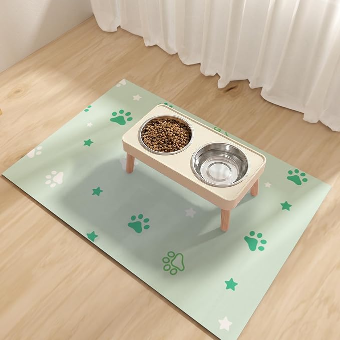 Pet Feeding Mat 12"x20"- Absorbent Dog Mat, Small Pet Food Mat, Rubber Pet Food Mat, Pet Food Mats for Floor Waterproof, Dog Water Matt for Sloppy Drinker, Cat Food Bowl Mat, Green