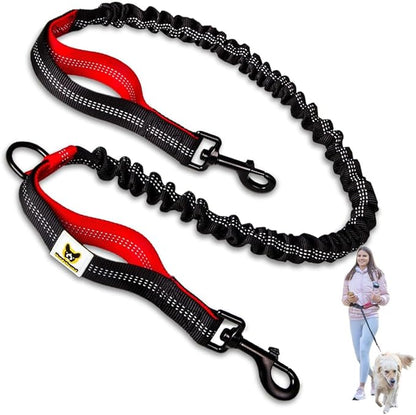 Hundefreund Hands-Free Dog Leash Replacement Bungee (47–67”) – Extension for Medium & Large Dogs – Shock-Absorbing with Dual Handles & Reflective Stitching (Red)