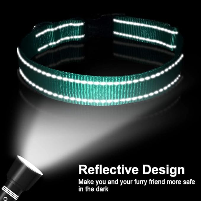 FunTags Reflective Dog Collar, Sturdy Nylon Collars for Large Girl and Boy Dogs, Adjustable Dog Collar with Quick Release Buckle, Turquoise