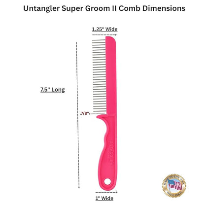 Super-Groom Combs with Smooth Rotating Teeth for Painless Mat Removal (French Rose Pink, 30 Fine-spaced Teeth)